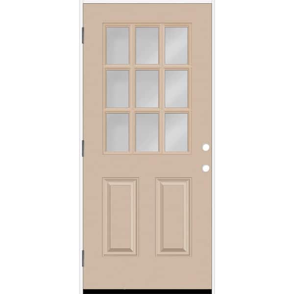 Steves & Sons Reliant 32 in. x 80 in. 2P Half Lite 9L SDL Clear Glass RHOS Sandstone Finish Fiberglass Prehung Front Door 4-9/16 Jamb