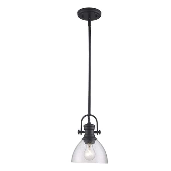 Earnshaw 1-Light Black Mini Pendant Light Fixture with Seeded Glass Shade