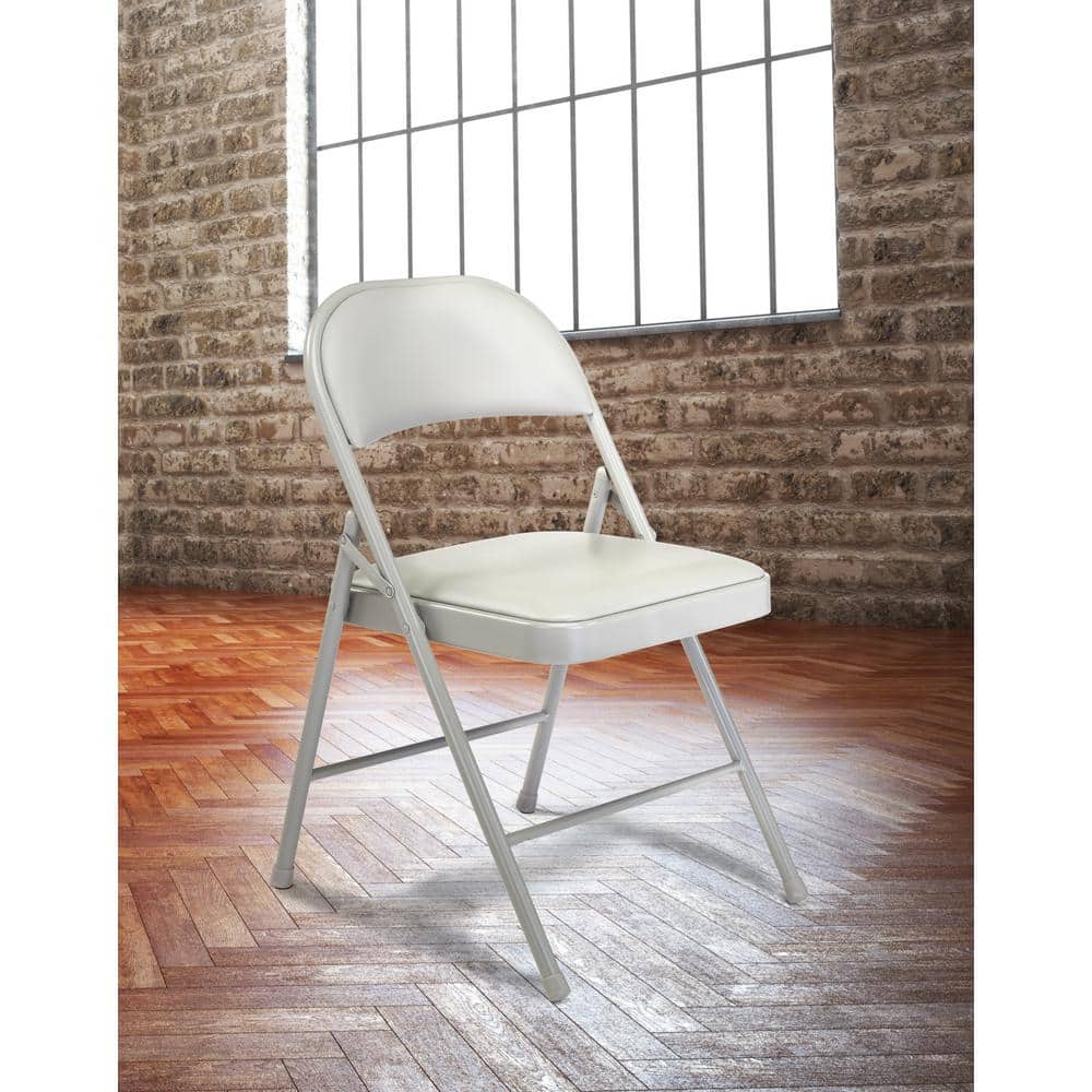 Gray Vinyl Padded Armless Metal Folding Chair Set of 4