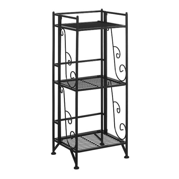 Convenience Concepts Xtra Storage 13 in. W x 57.5 in. H x 11.25 in. D Black 3-Tier Folding Metal Shelf with Scroll Design