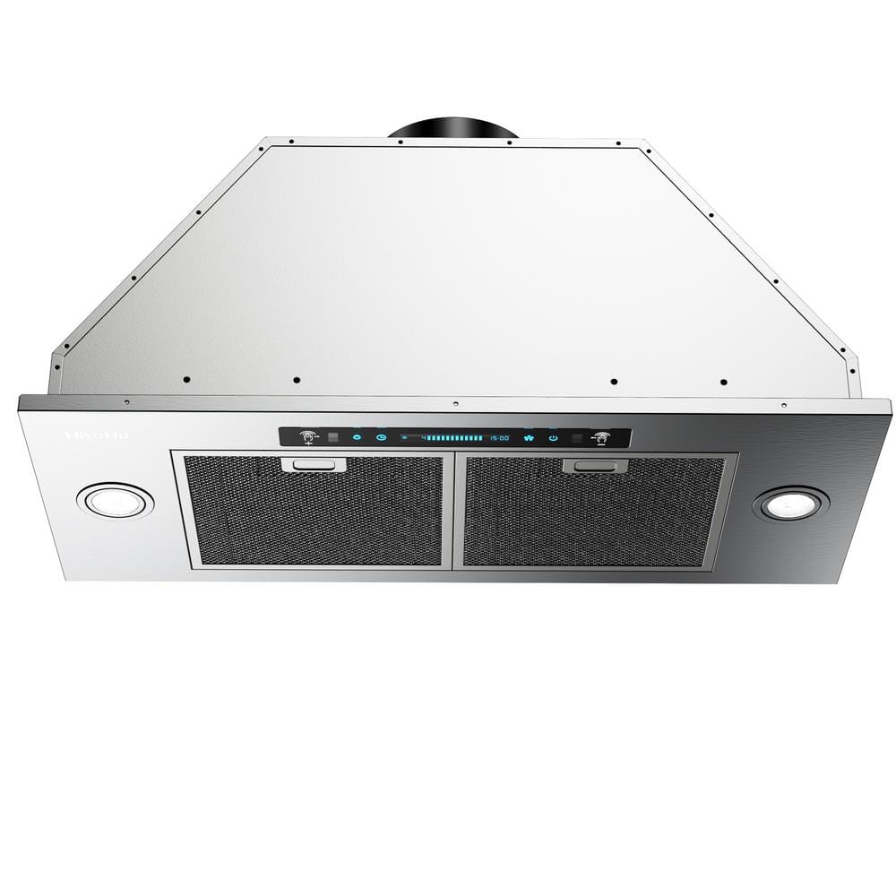 HisoHu 27.75 in. 900 CFM Ducted Insert Range Hood in Stainless Steel with LED Lights, Silver