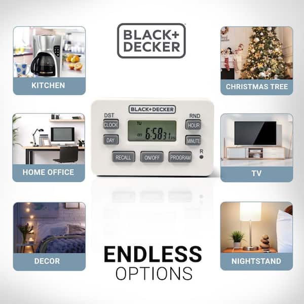 BLACK+DECKER Light Timers, Programmable, Indoor, 1-Pack, Grounded Outlet - Digital  Timer Outlet BDXPA0023 - The Home Depot