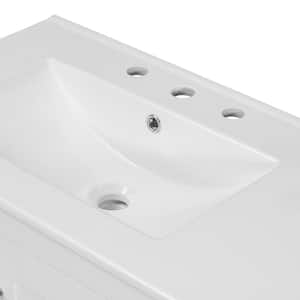 36 in. W Single Sink Freestanding Bath Vanity in White with White Ceramic Top, 2 Soft Close Doors and 5 Drawers