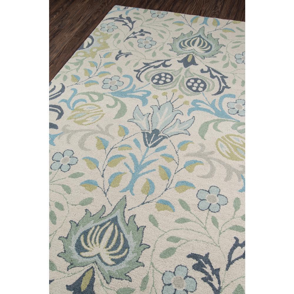 Blue and Ivory Floral Hand-Tufted Wool 9' x 12' Area Rug