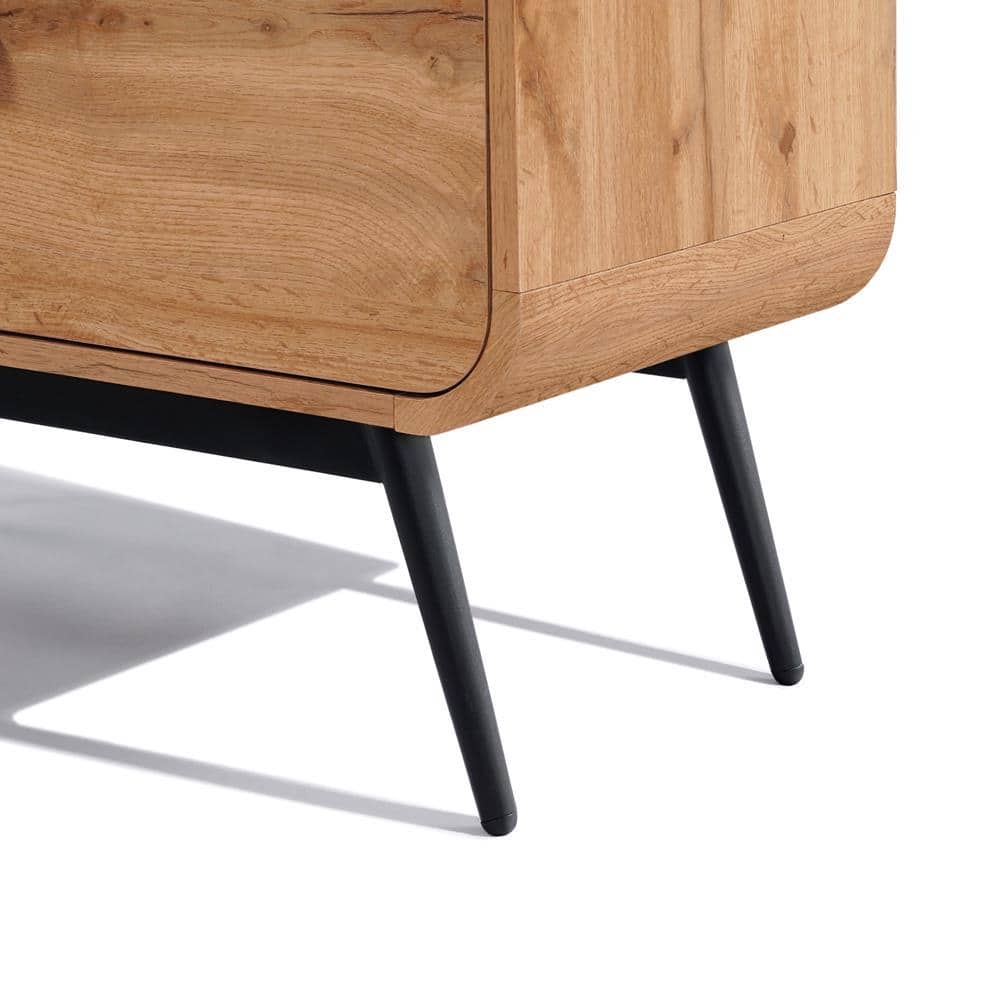 Walnut Oak 45.2" 2-Door 1-Drawer Sideboard Cabinet with Black Metal Legs