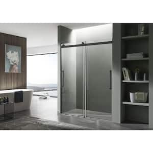 Stellar 48 in. W x 76 in. H Sliding Frameless Shower Door/Enclosure in Matte Black with Clear Glass