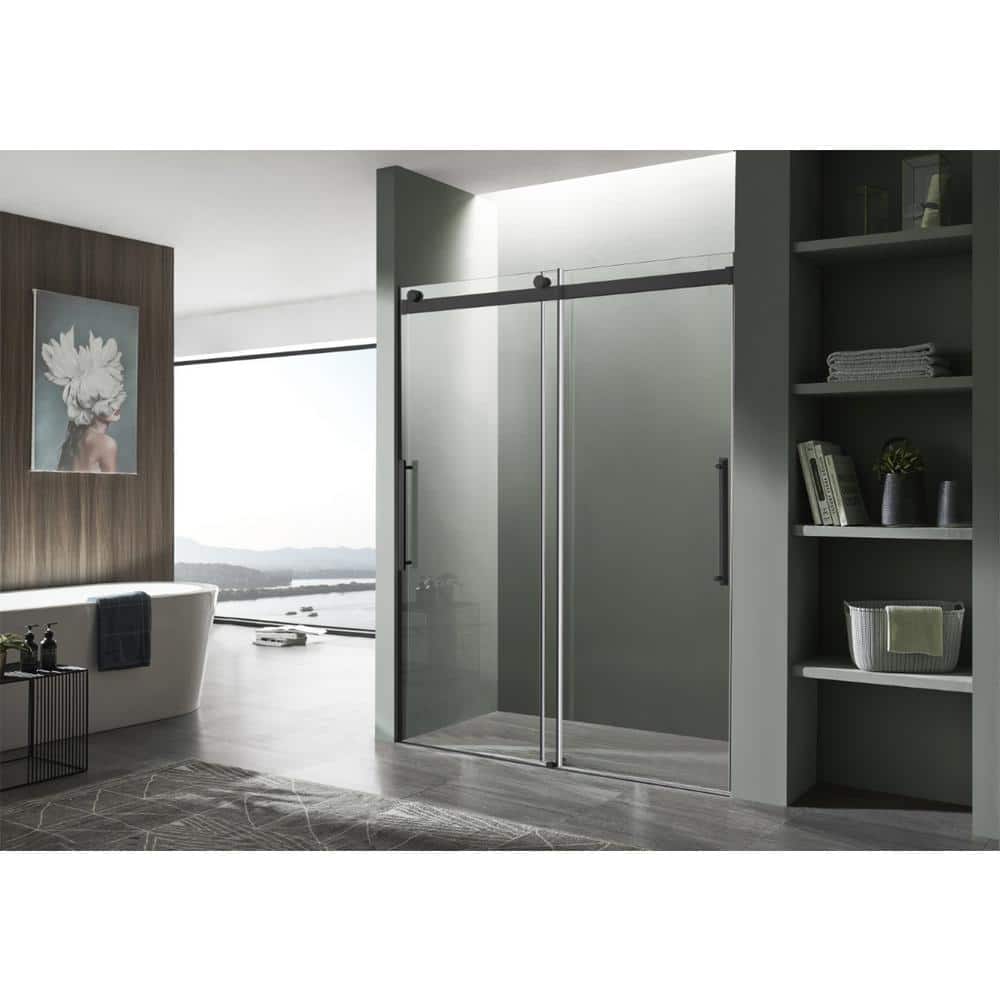 Stellar Matte Black Frameless Double Sliding Shower Door