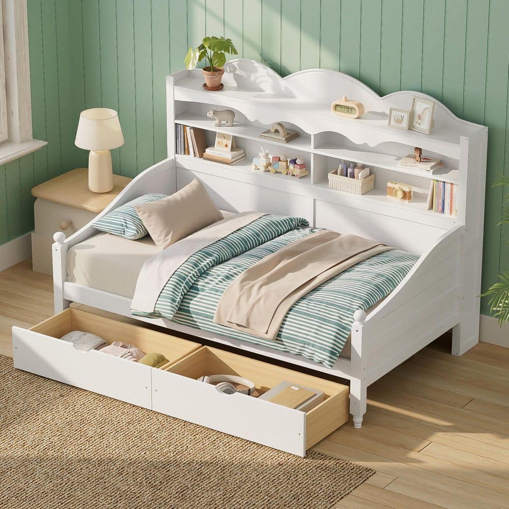 Polibi White Twin Size Daybed with Storage Drawers,Storage