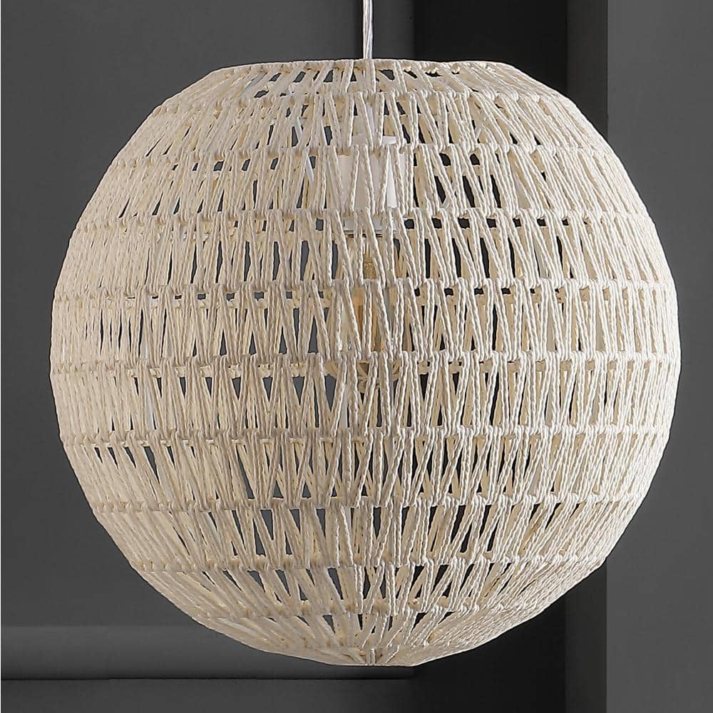 Luna 15.75" Cream Woven Rattan Globe Pendant Light
