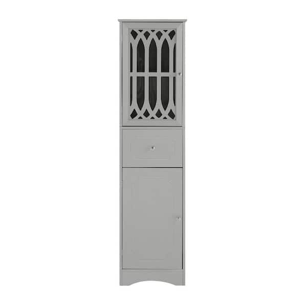 cadeninc 16.5 in. W x 14.2 in. D x 63.8 in. H Gray Bathroom Linen Cabinet with Adjustable Shelves;Drawer; Doors