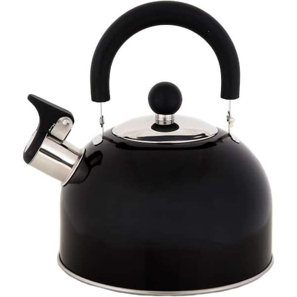 6-Cup Black Stainless Steel Stovetop Kettle for Gas and Induction Tops, 2 qt. Whistling Tea Kettle, Cool-Touch Handle