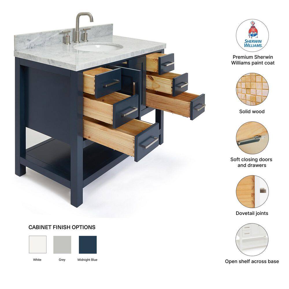 Magnolia 43" Midnight Blue Single Basin Vanity with Carrara White Top