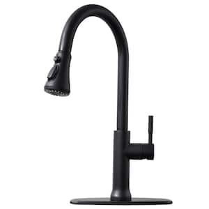 Single-Handle Sensor Activation Pull Out Sprayer Kitchen Faucet with Deck Plate Included in Matte Black