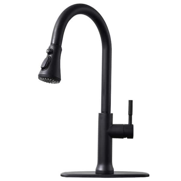 Boyel Living Single-Handle Sensor Activation Pull Out Sprayer Kitchen Faucet with Deck Plate Included in Matte Black