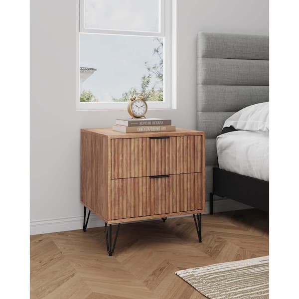 Manhattan Comfort DUMBO Modern Golden Brown 2-Drawer 20.07 in. W Nightstand with SNAP Assembly - Tool-Free, Effortless Setup