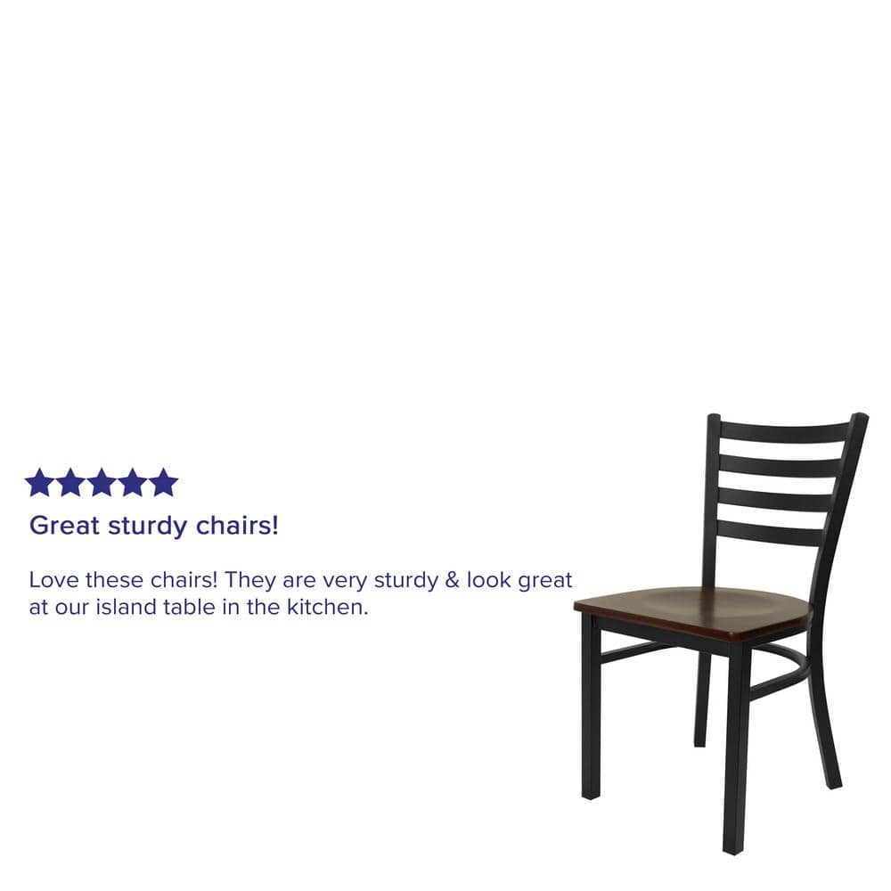 High Ladderback Side Chair in Mahogany and Black Metal