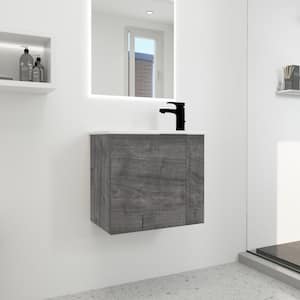 22 in. W x 13 in. D x 20 in. H Single Sink Wall Mounted Bathroom Vanity in Grey Oak with White Ceramic Top