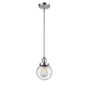 Beacon 100-Watt 1 Light Polished Chrome Shaded Mini Pendant Light with Seeded Glass Shade