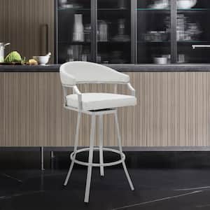 Palmdale 30" Bar Height Swivel White Faux Leather Stool in Brushed Stainless Steel Finish