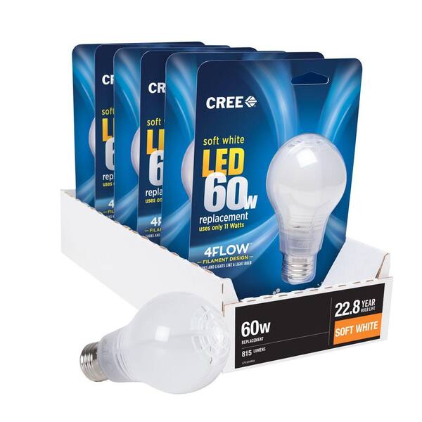 Cree - 60W Equivalent Soft White (2700K) A19 Dimmable LED Light Bulb with 4Flow Filament Design (6-Pack)
