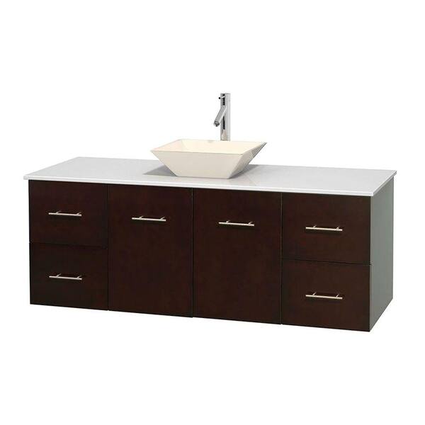 Wyndham Collection Centra 60 in. Vanity in Espresso with Solid-Surface Vanity Top in White and Bone Porcelain Sink