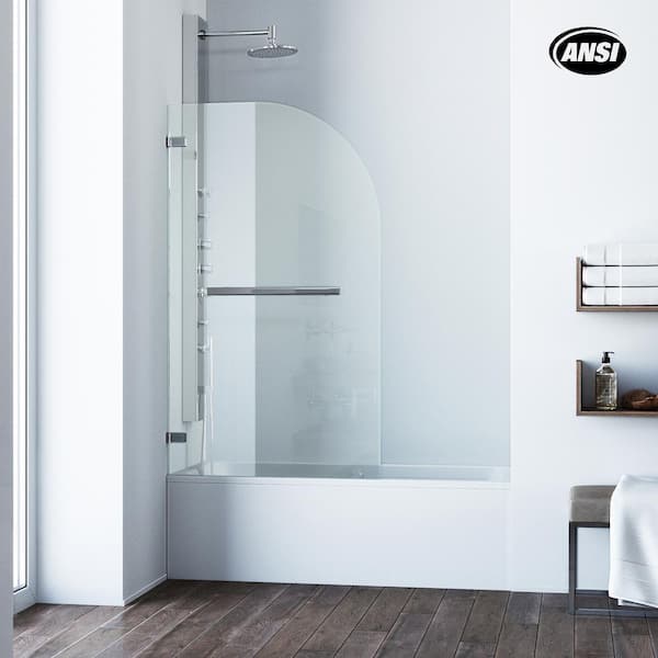 VIGO Orion 34 in. W x 58 in. H Pivot Frameless Tub Door in Chrome with 5/16 in. (8mm) Clear Glass