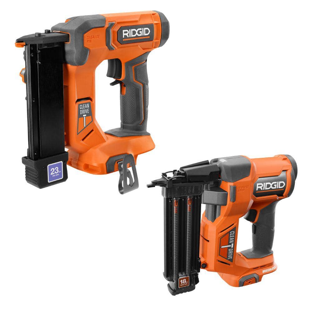 18V Cordless 23-Gauge 1-3/8 in. Headless Pin Nailer w/ 18V Brushless Cordless 18-Gauge 2-1/8 in Brad Nailer (Tools Only) -  RIDGID, R09898R09891