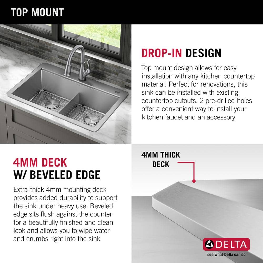 Delta 33" Stainless Steel Double Bowl Drop-In Kitchen Sink