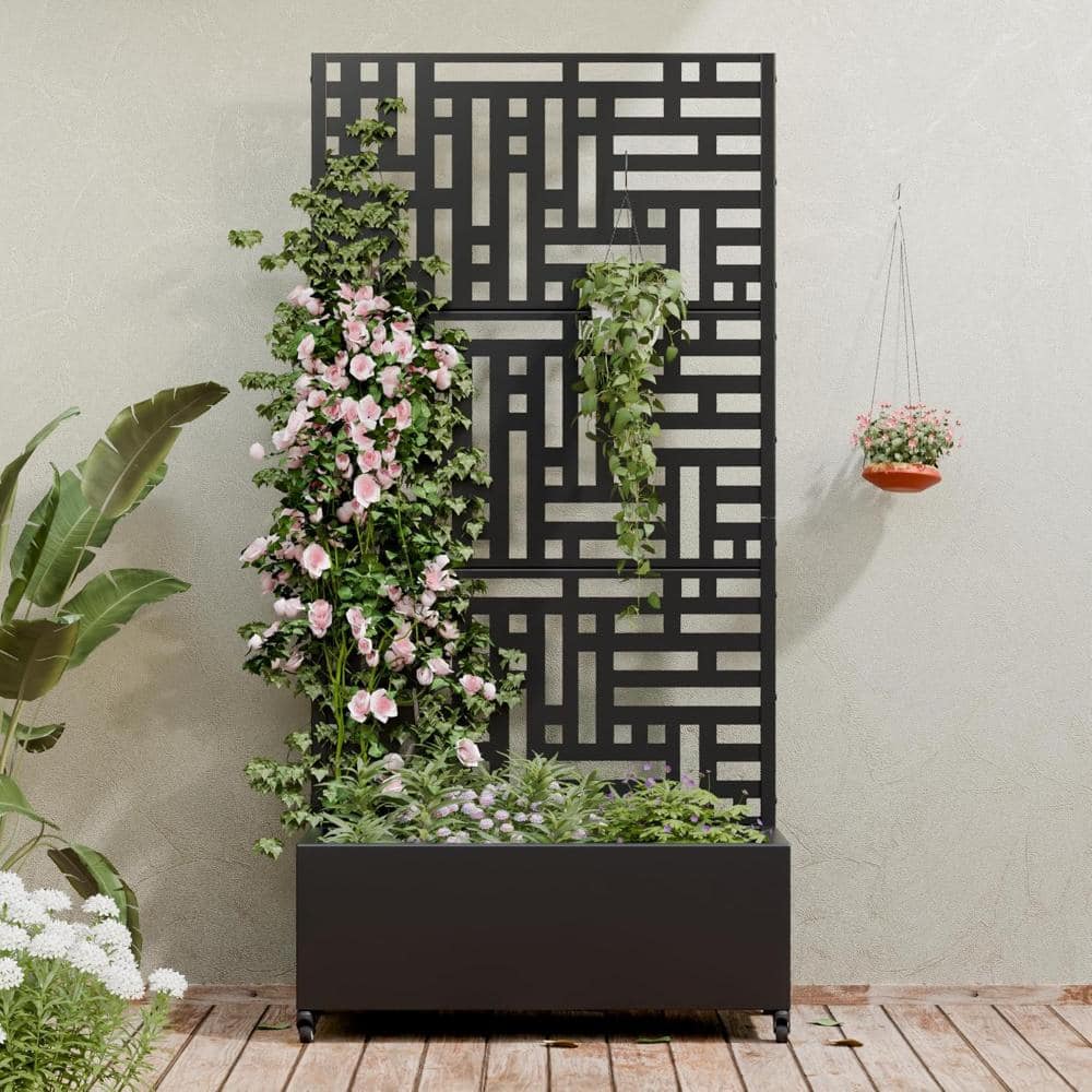 "73""x35""x16"" Metal Raised Garden Bed with Trellis and Wheels, Planter Box for Climbing Plants, Black Brick" price history on PriceWatchPro