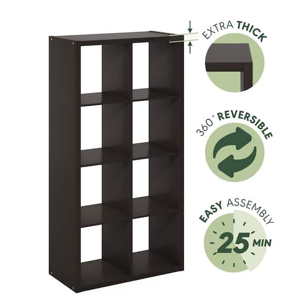 Furinno Cubicle 58 in. Tall Dark Oak Wood 8 Shelf Open Back
