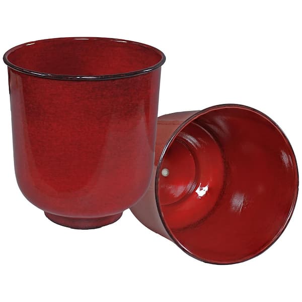 Sunnydaze Vivian Metal Outdoor Planter - Ruby Molten Glaze - (Set of 2)