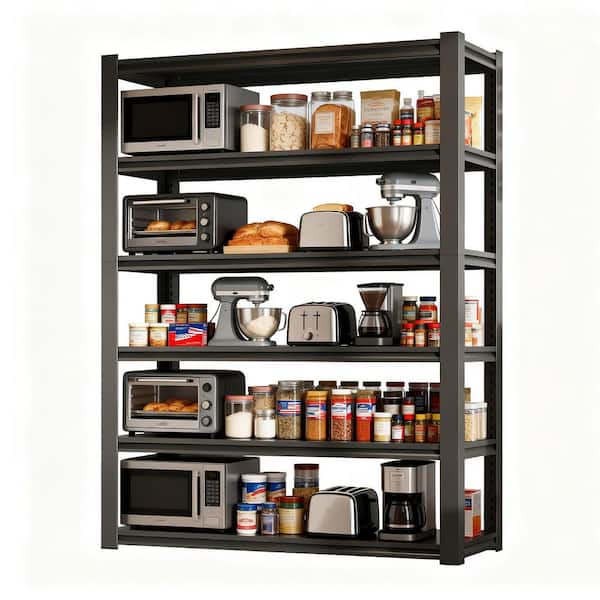 6-Tiers Metal Heavy Duty Adjustable Garage Pantry Organizer Shelving Unit in Black (18 in. W x 84.2 in. H x 48 in. D)