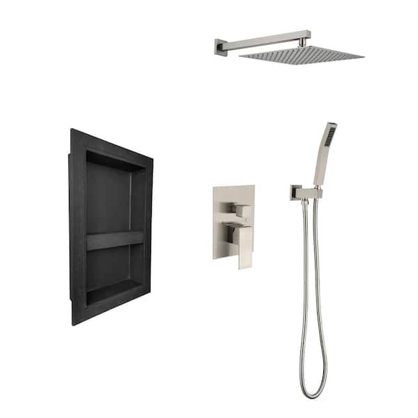 Tahanbath 1-Spray Shower System 2.5 GPM with Dual Rain Shower Head, Hand Shower Head, Water Control Valve in Brushed Nickel