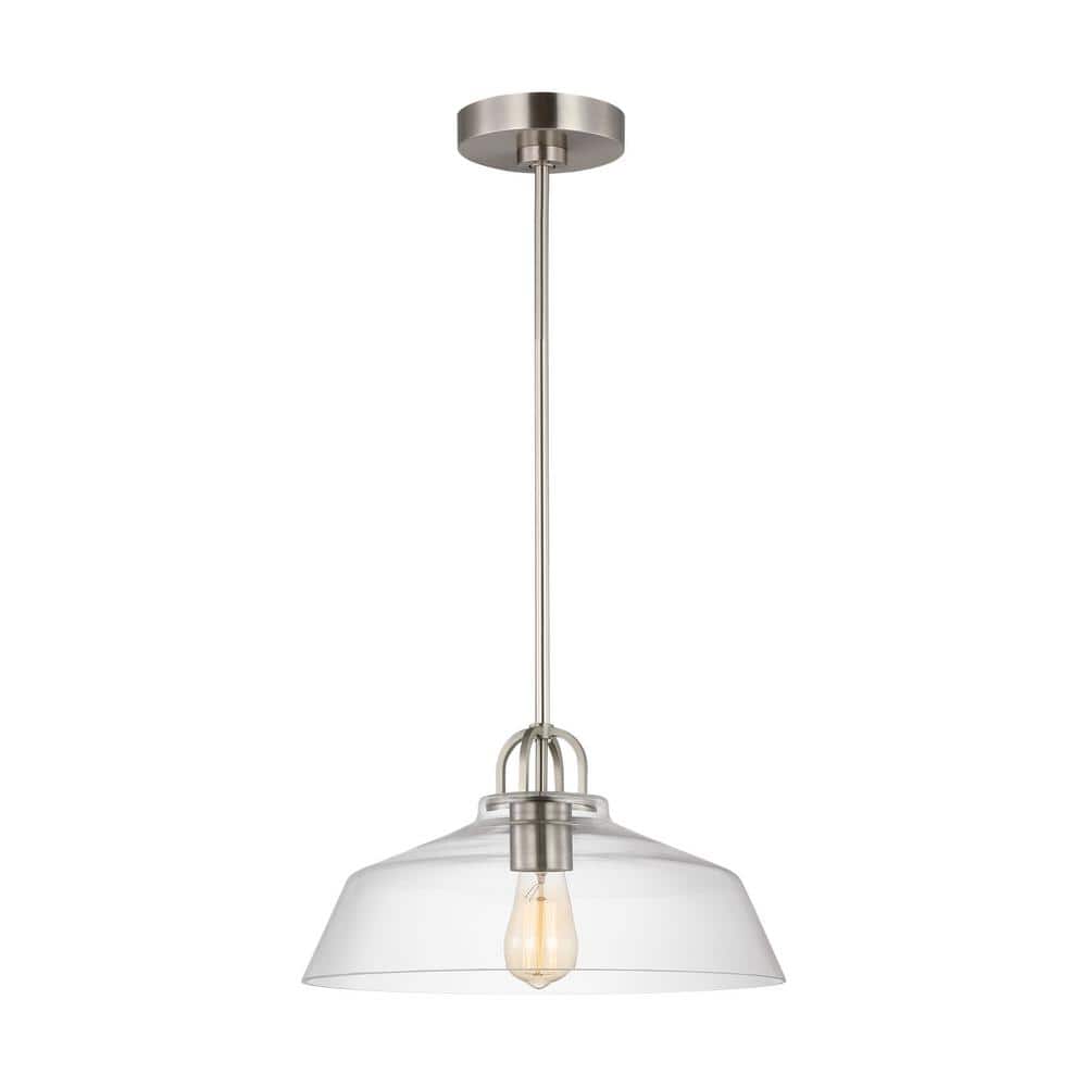 Payton 75-Watt 1-Light Brushed Steel Small Pendant Light with Clear Glass Shade and No Bulbs Included price history on PriceWatchPro