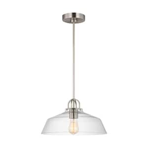 Payton 75-Watt 1-Light Brushed Steel Small Pendant Light with Clear Glass Shade and No Bulbs Included