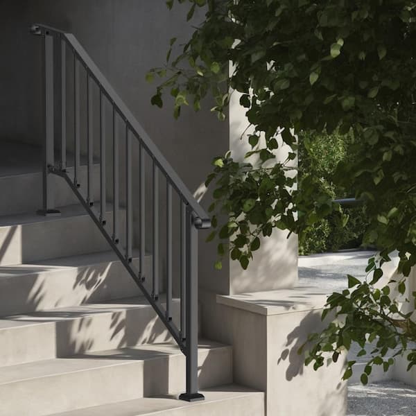 Handrails for Outdoor Steps 4-5 Step Stair Hand Rail Kit Carbon Steel Railings 38.98 in. H x 3.31 in. W Black