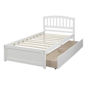 White Twin Size Storage Platform Bed with 2-Drawers Wood Bed Frame with Headboard, No Box Spring Need