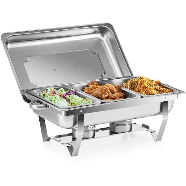 Wilprep 8 QT. 3-Pan Stainless Steel Rectangle Chafing Dish Buffet Catering Warmer Set 2-Piece