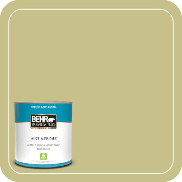 BEHR PREMIUM PLUS 1 qt. #PPU9-11 Wheat Grass Satin Enamel Low Odor Interior Paint & Primer