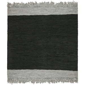 Vintage Leather Light Gray/Black 6 ft. x 6 ft. Square Solid Area Rug