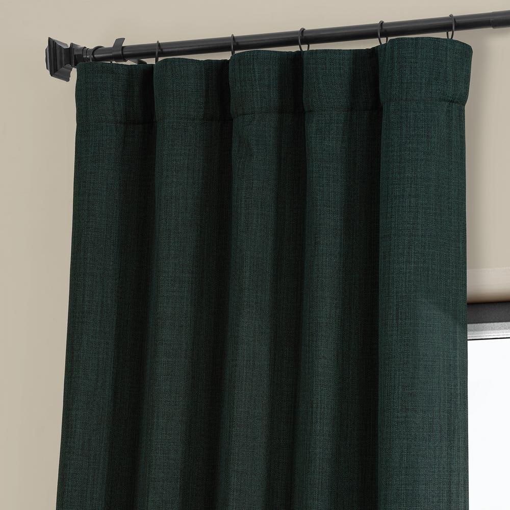 Focal Green Faux Linen Room Darkening Ground Length Drapes