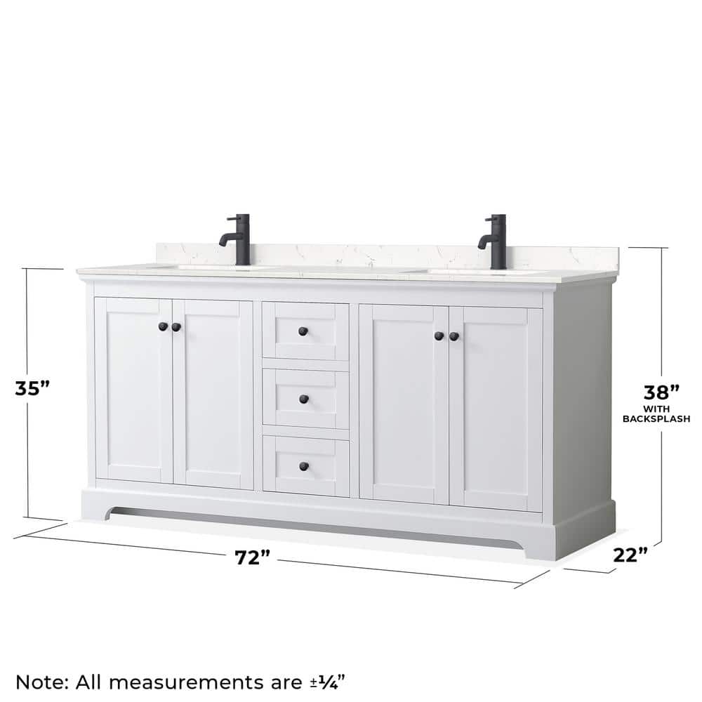 Avery 72'' White Double Bathroom Vanity with Marble Top