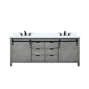 Marsyas 80 in W x 22 in D Ash Grey Double Bath Vanity, White Quartz Countertop and Faucet Set