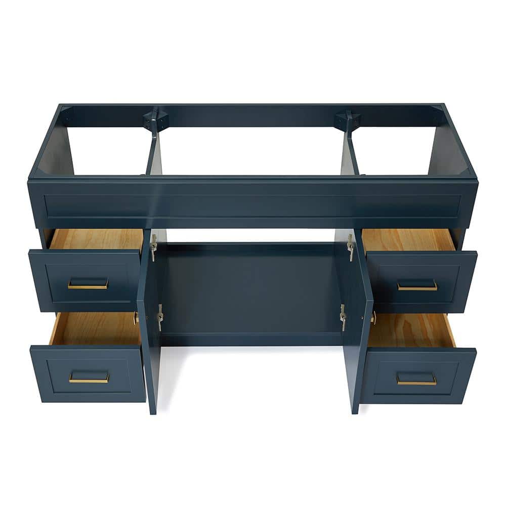 Midnight Blue 60" Freestanding Wood Vanity Cabinet with Gold Hardware