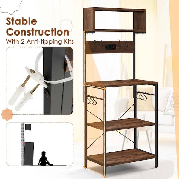 Costway Brown 3-Shelf Engineered Wood 23.5 in.W Baker's Rack