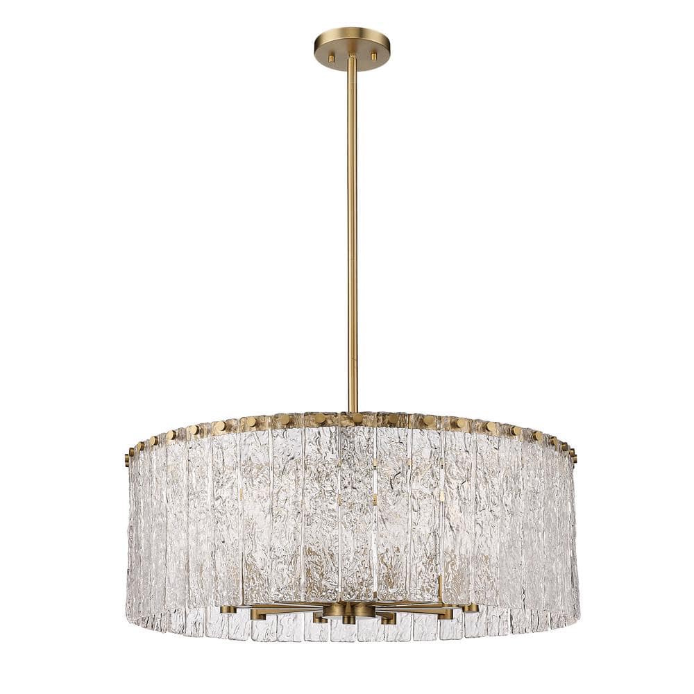 Glacier 26'' Black Drum Pendant with Textured Glass Panels