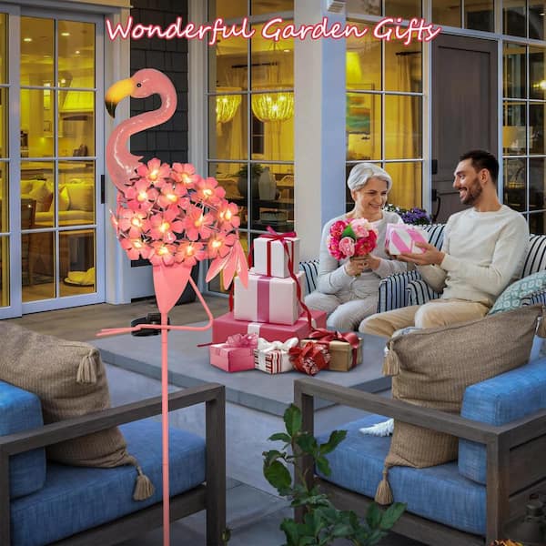 Outdoor Waterproof Flamingo Stake Metal Solar Lights, Warm White