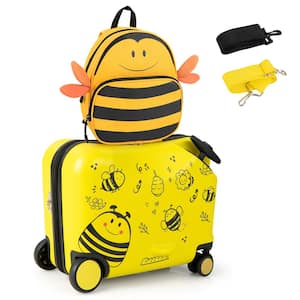 2-Piece Kids Ride on Luggage Set 18 in. Carry-on Suitcase and 12 in. Backpack Anti-Loss Rope