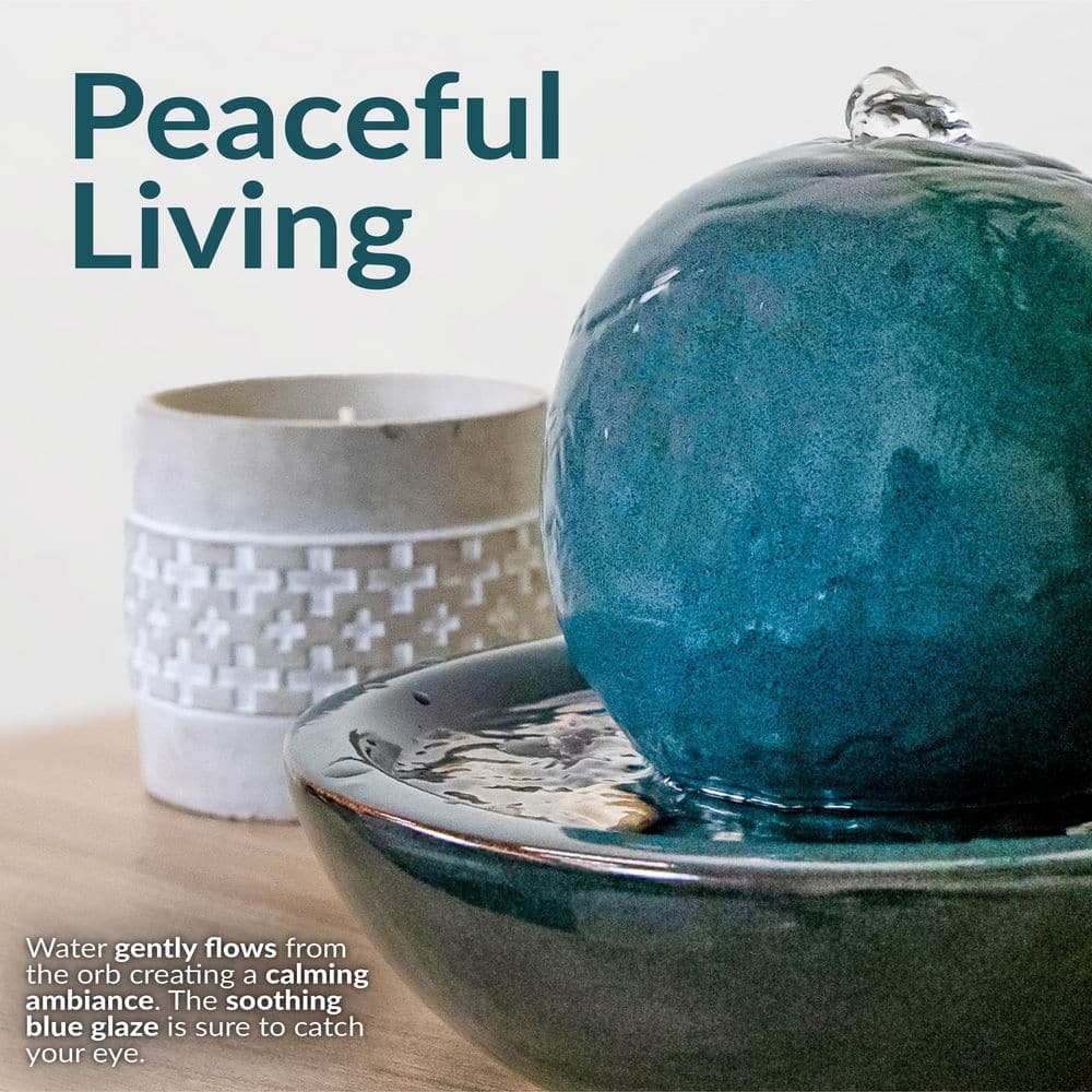 Green Ceramic Orb Tabletop Water Fountain with Smooth Glaze