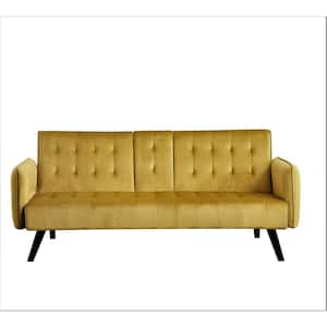 Cricklade 72 in. Golden Yellow Velvet 2-Seater Twin Sleeper Convertible Sofa Bed with Tapered Legs